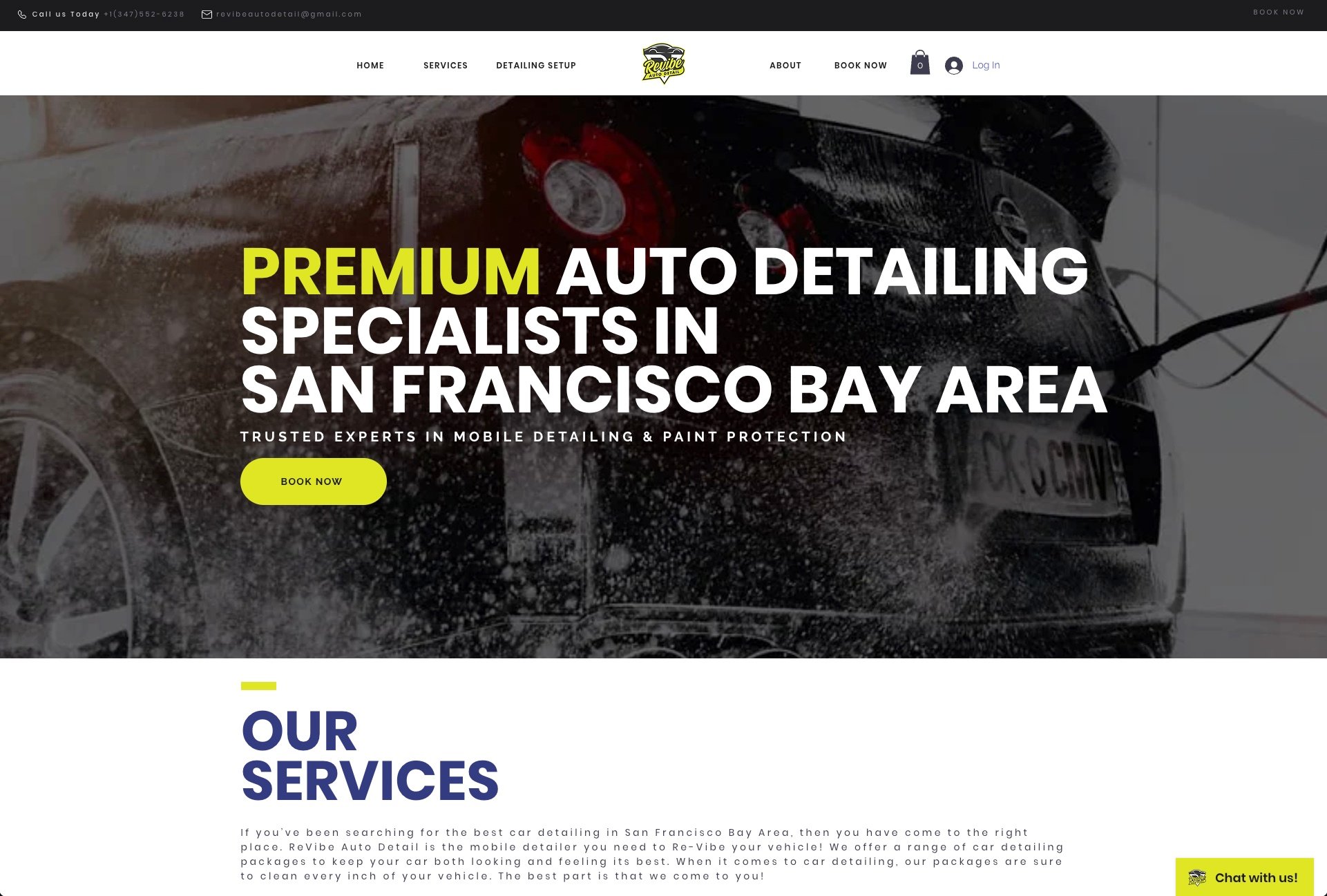image of ReVibe's auto detailing website homepage